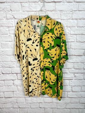 Farm Rio Mixed Print Bossa Banana Uni-Sex Button Down Size XL